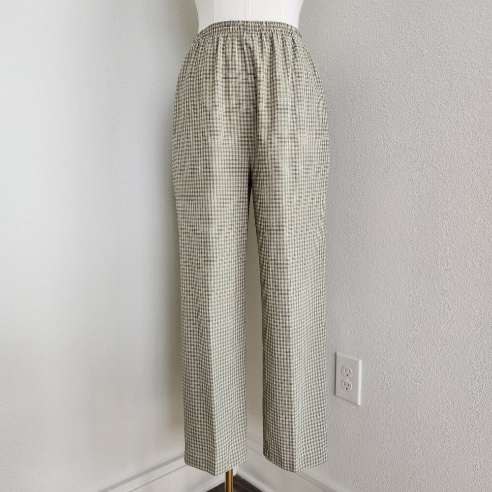Vintage 90s Green Plaid High Waisted Pull On Trousers Straight Leg Sag Harbor L